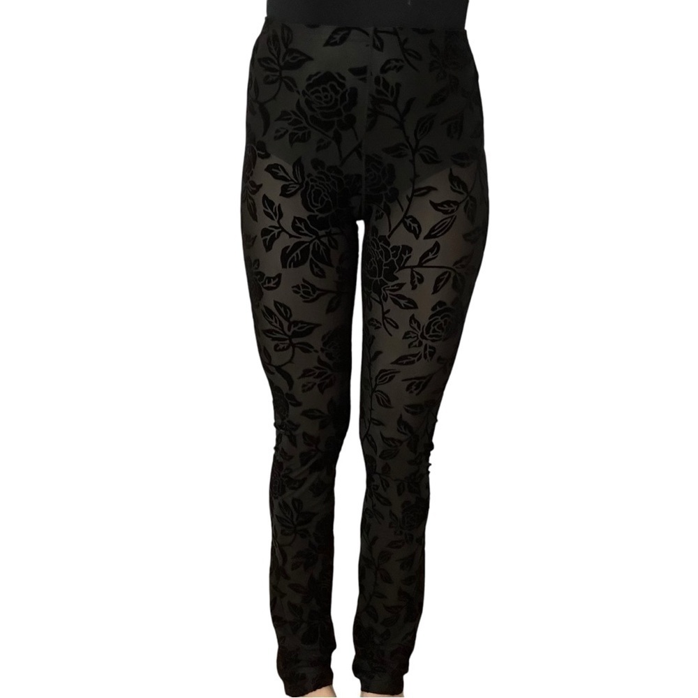 Simone Wild Sheer Pants Black Floral Goth Mesh Sexy Whimsigoth Size Medium